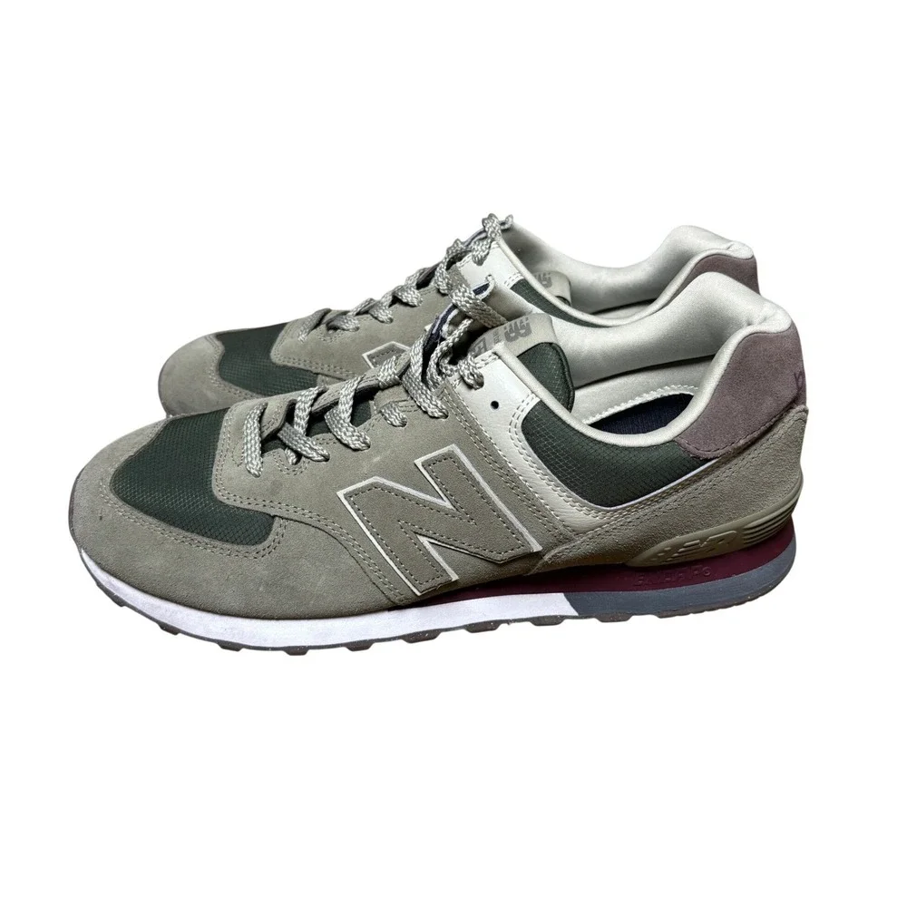 New Balance 574 Sneaker Men 12 Green Low Top Suede Mesh Lifestyle Casual